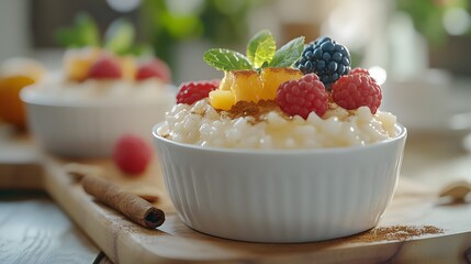 Creamy Rice Pudding with Cinnamon and Fruits