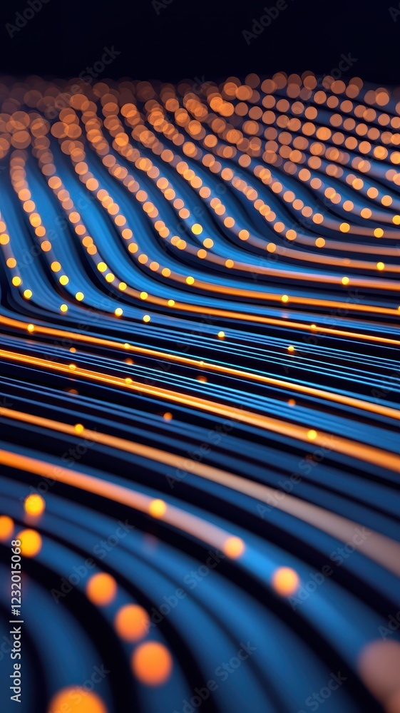 Poster abstract blue and orange light trails dynamic wave pattern glowing lines background