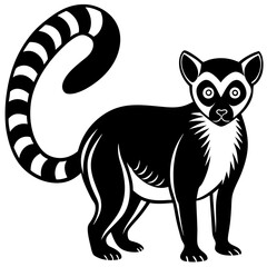 Cute Silhouette of a Lemur line art vector cartoon illustration