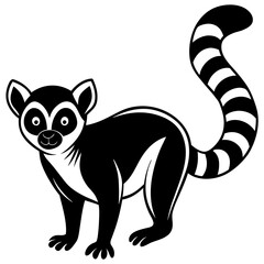 Cute Silhouette of a Lemur line art vector cartoon illustration