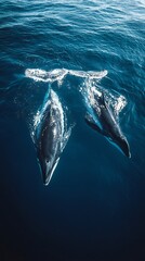 Naklejka premium HD Phone Wallpaper Two pygmy killer whales swimming gracefully in deep blue ocean water