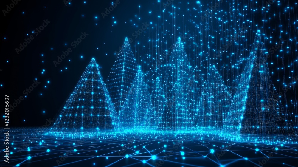 Poster digital pyramids of giza abstract wireframe network representation of ancient egypt s wonders