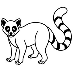 Cute Silhouette of a Lemur line art vector cartoon illustration