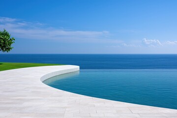 Fototapeta premium Tranquil infinity pool overlooking the ocean luxurious villa aesthetic view serene environment calm atmosphere