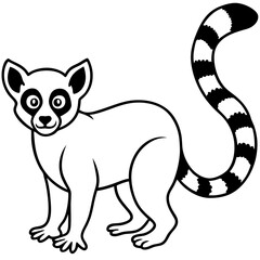 Cute Silhouette of a Lemur line art vector cartoon illustration