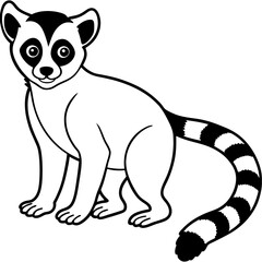 Cute Silhouette of a Lemur line art vector cartoon illustration