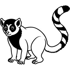 Cute Silhouette of a Lemur line art vector cartoon illustration