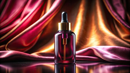 Naklejka premium Elegant silhouette: serum bottle, minimalist product shot against a rich velvet backdrop. Clean design.