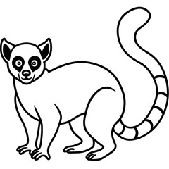 Cute Silhouette of a Lemur line art vector cartoon illustration