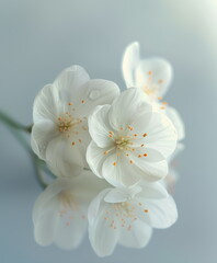 Fototapeta premium White Blossoms Close Up with Reflection, White Flowers with Soft Reflection