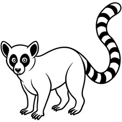 Cute Silhouette of a Lemur line art vector cartoon illustration