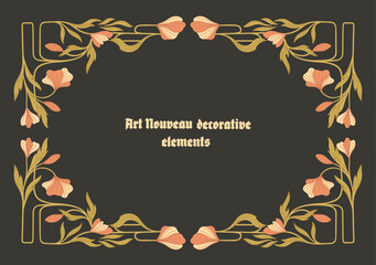 Art Nouveau floral corners, and borders. Vector.