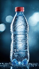 Refreshing Bottled Water with Condensation Close up Studio Shot