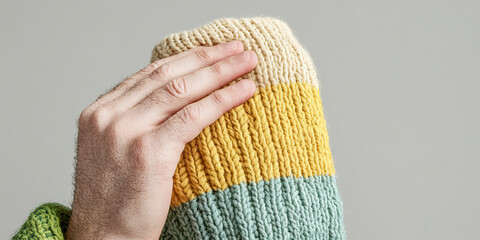 Hand on Multicolored Knit Fabric