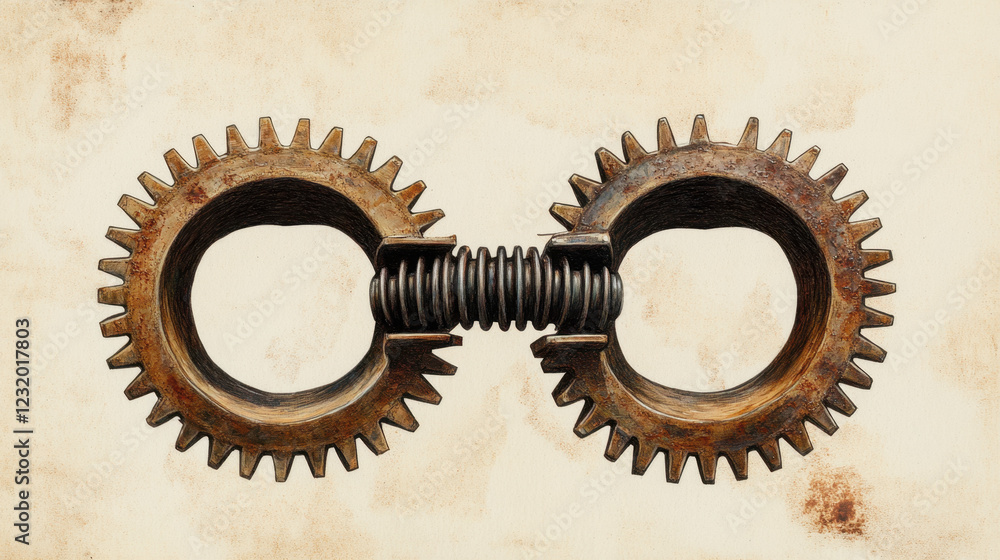 Aufkleber two large metallic gears form a captivating connected design, highlighting intricate craftsmanship a