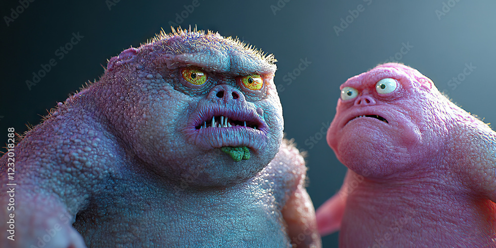 Poster digital render of two textured creatures