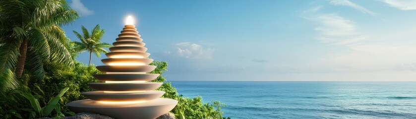 Tranquil sunset meditation retreat coastal paradise scenic view nature serene atmosphere