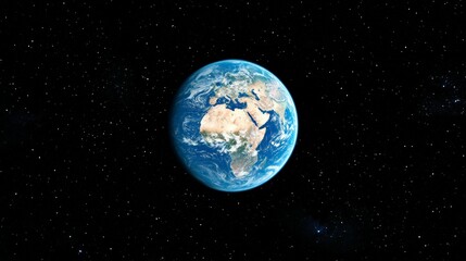 Planet earth is rotating in the vastness of space, prominently displaying the continents of africa and europe amidst a backdrop of countless stars, creating a breathtaking cosmic scene