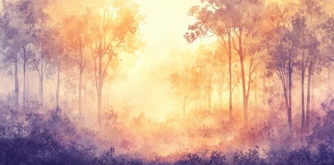 Golden Light Filtering Through Misty Autumn Woods