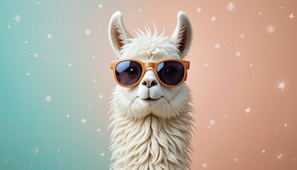 Whimsical Llama in Retro Sunglasses on Pastel Background, Adding Fun and Playfulness to Visuals