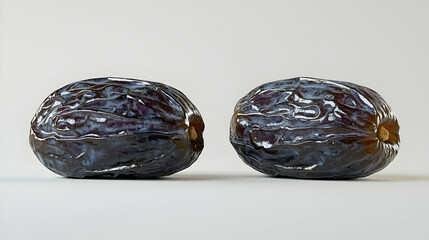 Two dates, close-up, light background, food photography