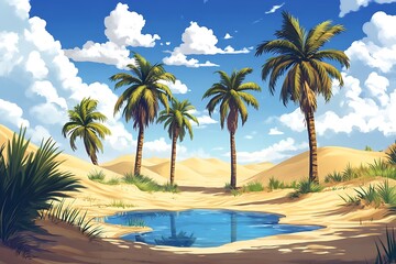 Fototapeta premium Oasis in the Desert: Serene Digital Painting