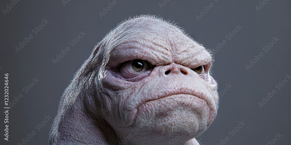 Poster Digital Render of Pale-Skinned Creature with Stern Expression