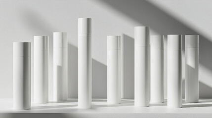 Obraz premium Set of white cosmetic tubes. Closed blank tubes with caps. Realistic mockup. Long nozzle tube. for ointment or salve. Gel serum. Korean packaging. Lip gloss. Toothpaste. Hand cream