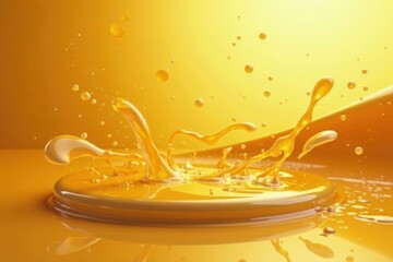 Golden liquid spills, creating rich gradients, viscosity, spill