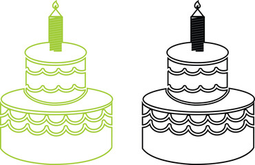 Cakes flat or line icon set collection. Vector of different types of beautiful modern cakes such as chocolate cake, Napoleon cake, tiramisu , eclair and cheesecake. Isolated on transparent background.