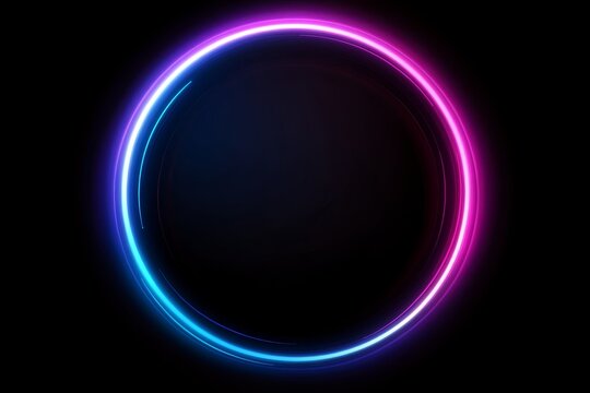 Vibrant neon pink and blue glowing circle on black background.