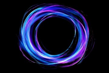 Abstract glowing purple and blue ring on black background.