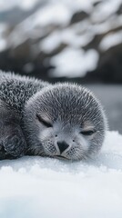 Obraz premium HD Phone Wallpaper Adorable Baby Seal Pup Resting on Ice in Antarctica Wildlife Photography