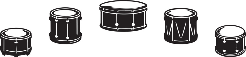 Drum silhouette vector art illustration. Black and white Drums vector illustration.