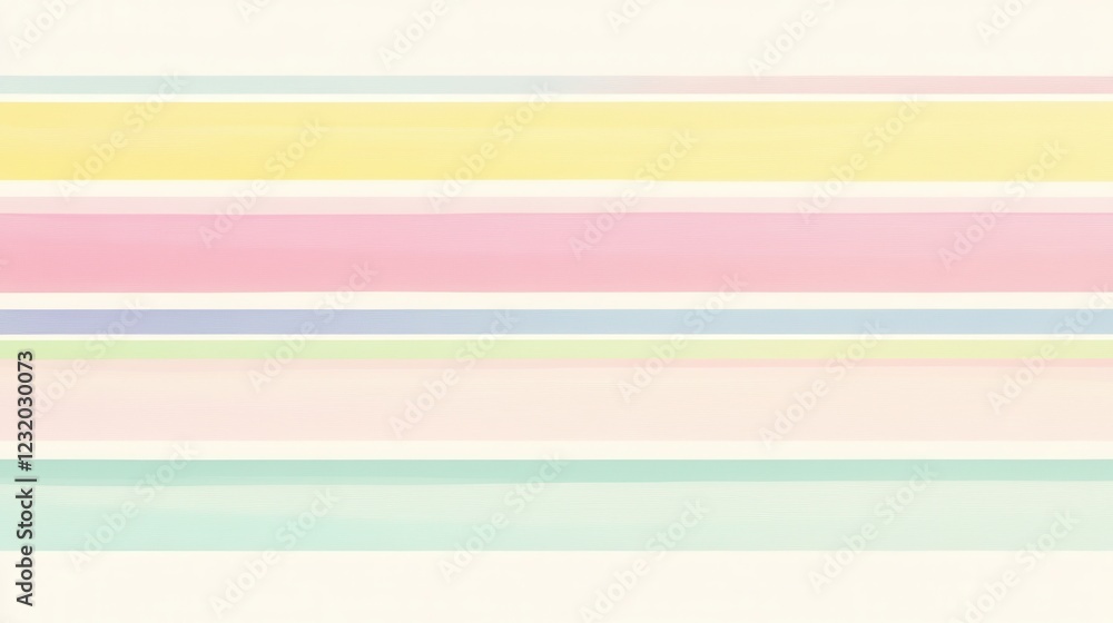 Poster pastel stripe patterns, horizontal lines of varying thickness in soft hues, ideal for backgrounds an