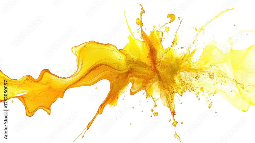 Poster yellow liquid splashing and creating a colorful explosion on transparent background