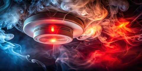 Smoke detector with flashing red light, sirens, and loud alarm sound