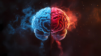 Fototapeta premium Future brain science in red-blue contrast