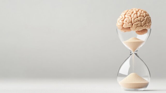A brain trapped in an hourglass, with grains of sand falling from it