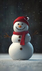 Fototapeta premium Snowman in snowy woods at night