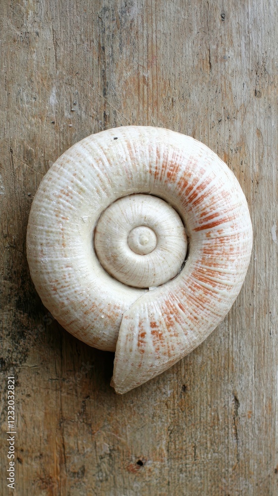 Poster spiral seashell on rustic wooden background close up nature texture image