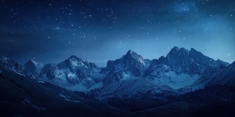 Obraz premium Stunning mountain landscape at night under a starry sky with serene beauty.