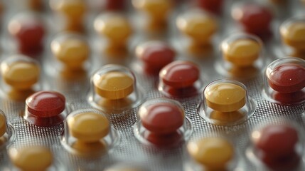 Close-up of  pills in blister pack, medication, pharmaceutical, healthcare, medicine