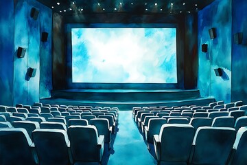 Empty Cinema Auditorium, Watercolor Style