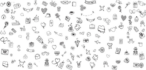 Sketchy vector hand drawn doodles cartoon set of Love and Valentine s Day 