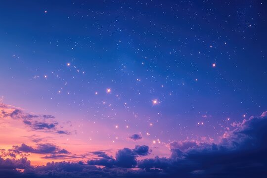Faint stars peeking through ethereal clouds in a twilight sky, their light barely visible as they twinkle softly in the dim evening light.