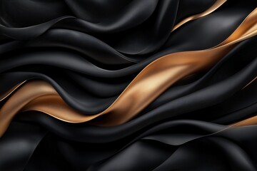 Obraz premium Elegant interplay of black and gold fabrics creating a luxurious and dynamic visual texture in soft waves. Generative AI