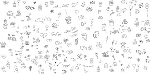 Sketchy vector hand drawn doodles cartoon set of Love and Valentine s Day 