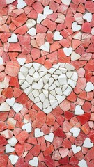 Obraz premium Romantic Red and White Stone Mosaic Heart Pattern Valentine s Day Texture Background
