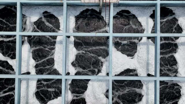 Wastewater Recycling and Treatment Industrial etp Plant Aerial Footage Aeration  Filtration Effluent Treatment Process